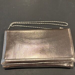Vintage Metallic Clutch Bag w Silver Chain Strap 1990 Ande Rectangle Party Retro